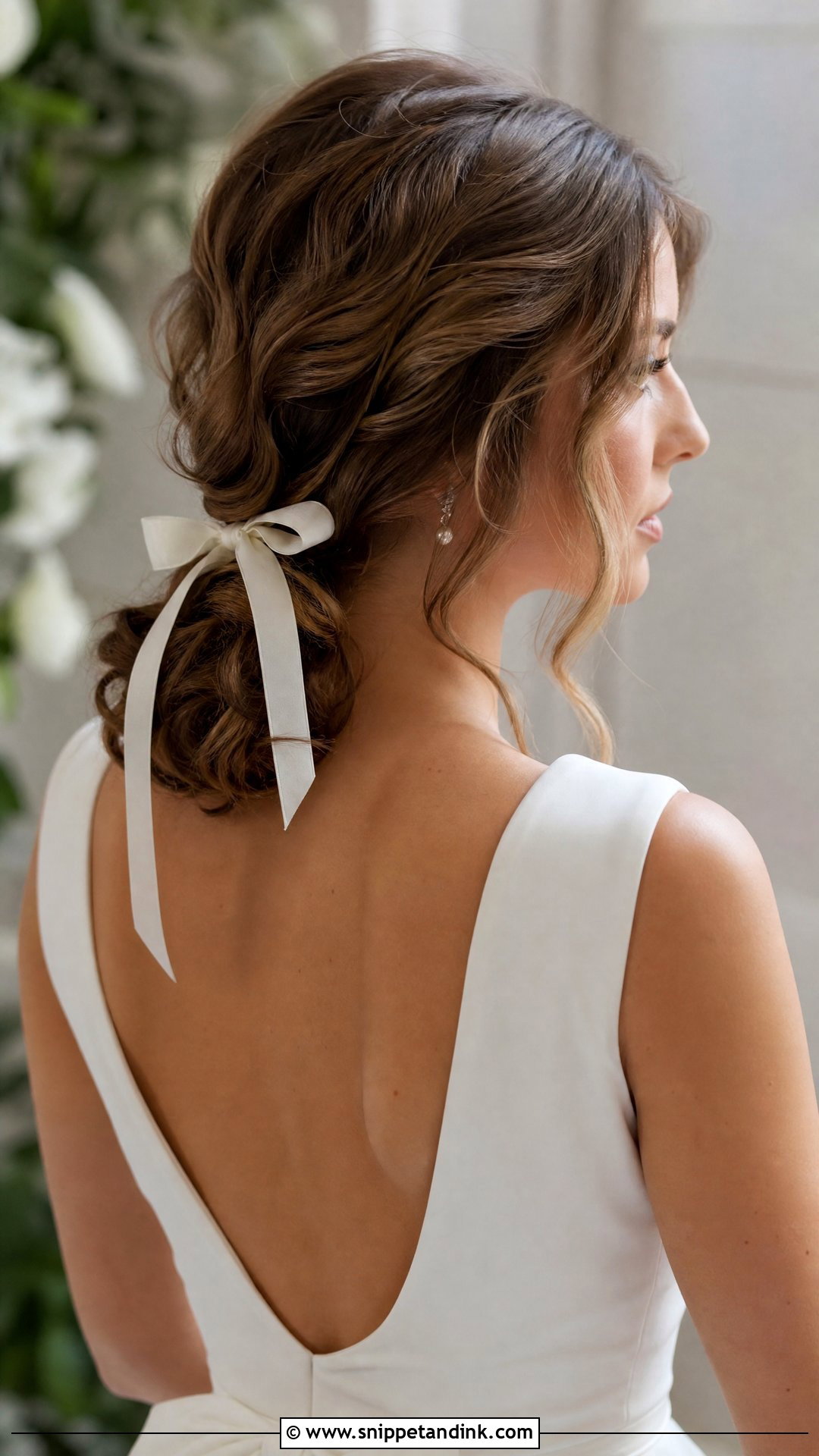 Curled Low Ponytail With Bow - Snippet and Ink - 20 Curled Bridal Hair Ideas