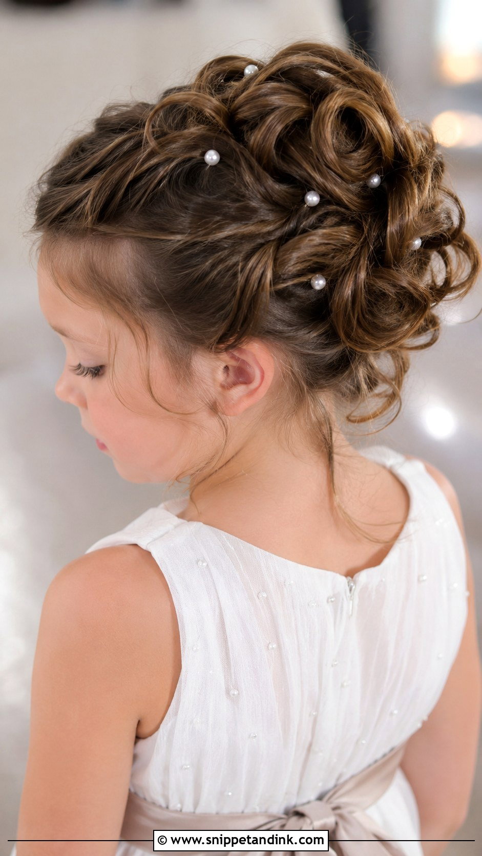 Curled Updo With Pearls - Snippet and Ink - 30 Kids Hairstyles for Wedding
