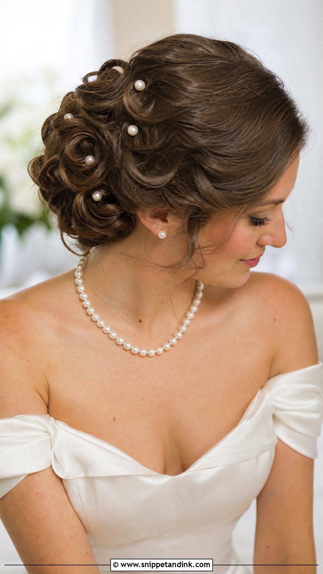 Curled Updo With Pearls - Snippet and Ink - 20 Curled Bridal Hair Ideas