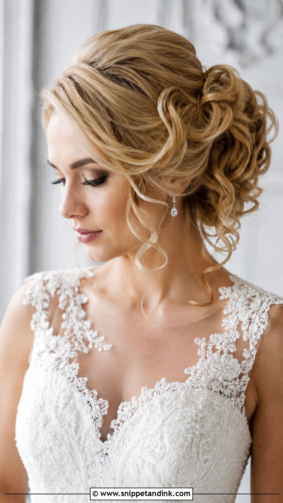 Curled Updo With Side Swept Detail - Snippet and Ink - 25 Bridal Updos for Medium Hair