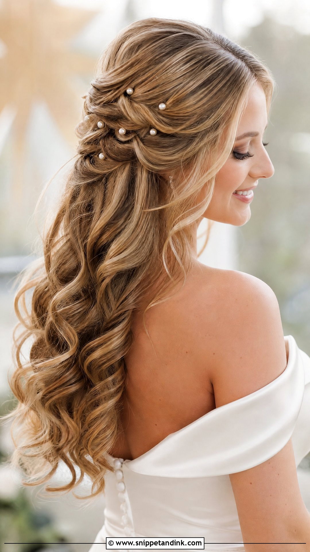 Curled Wedding Hair With Pearl Pins - Snippet and Ink - 15 Curled Wedding Hairstyles