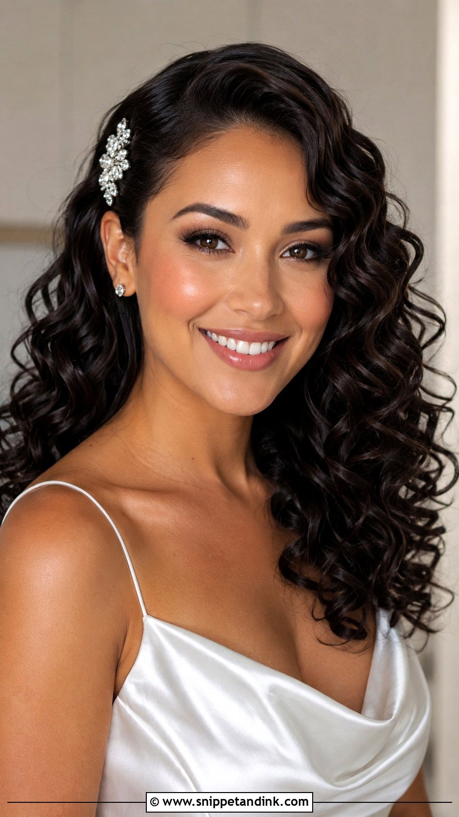 Curls Down With Deep Side Part - Snippet and Ink - 25 Curly Bridal Hairstyles