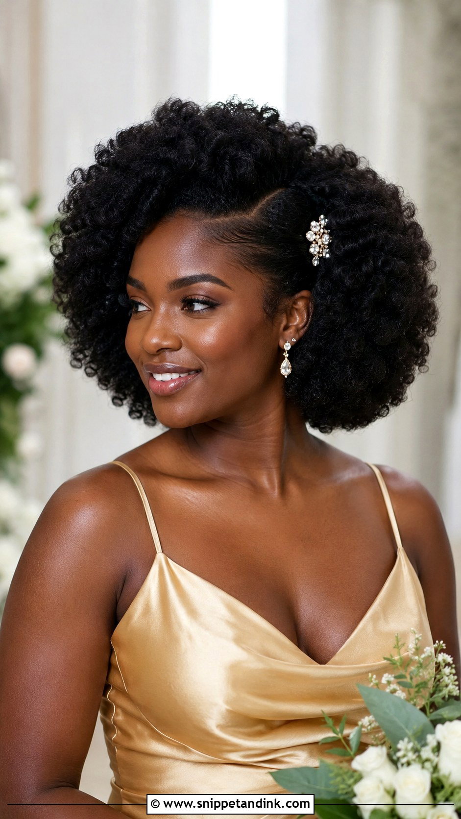 Curly Afro Bridesmaid Hair - Snippet and Ink - 25 Curly Hair Bridesmaid Styles