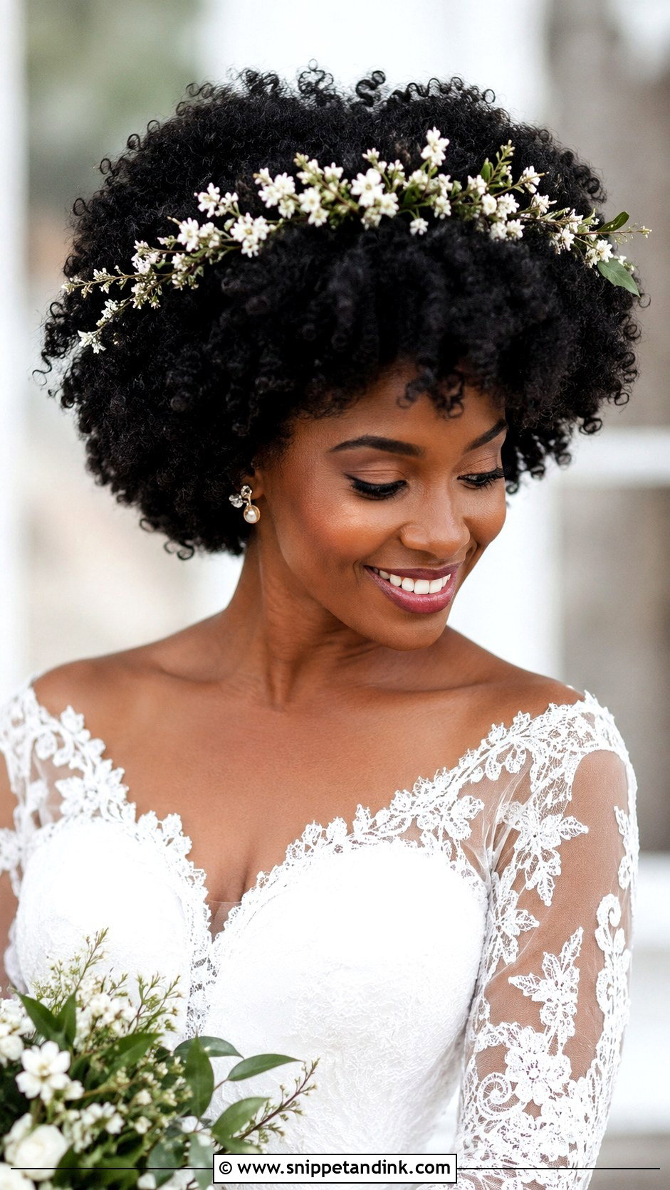 Curly Afro With Flower Crown - Snippet and Ink - 25 Wedding Hairstyles for Black Women