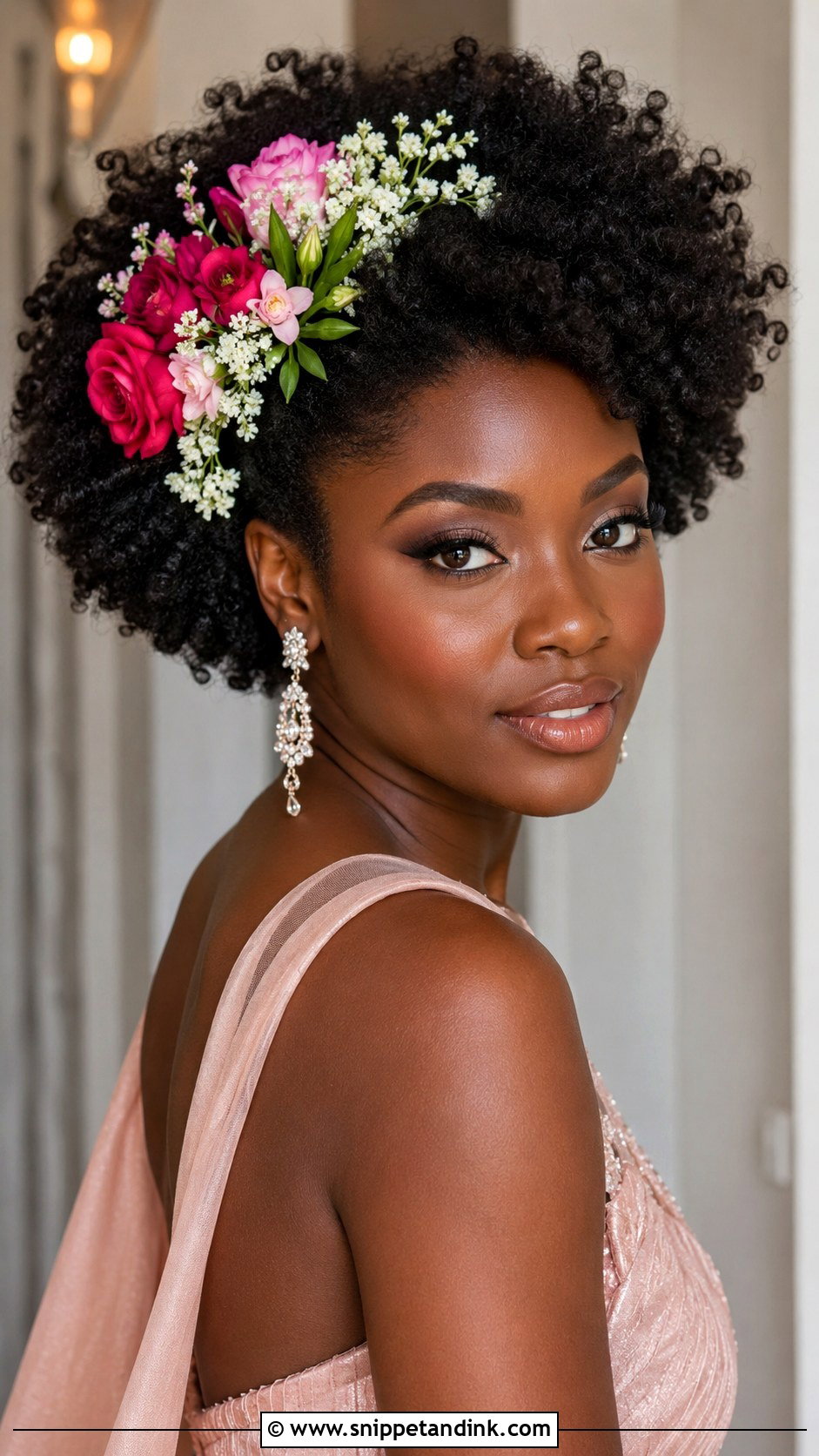 Curly Afro With Fresh Flowers - Snippet and Ink - 20 Bride Hair Flowers