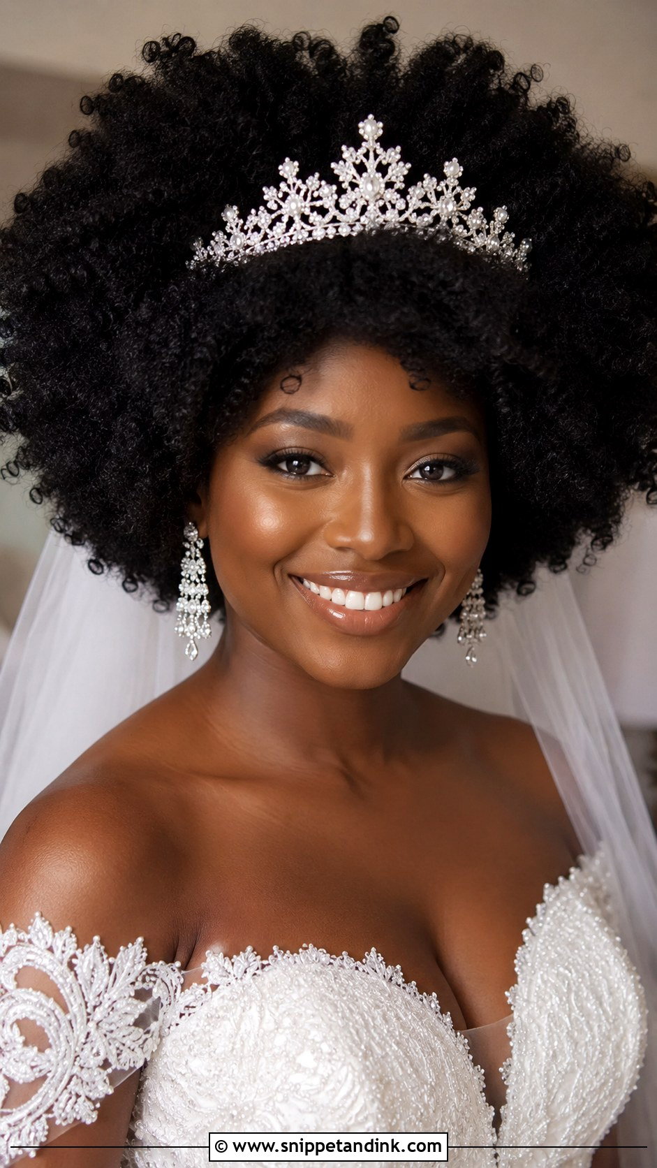Curly Afro With Tiara - Snippet and Ink - 25 Black Hair Wedding Styles