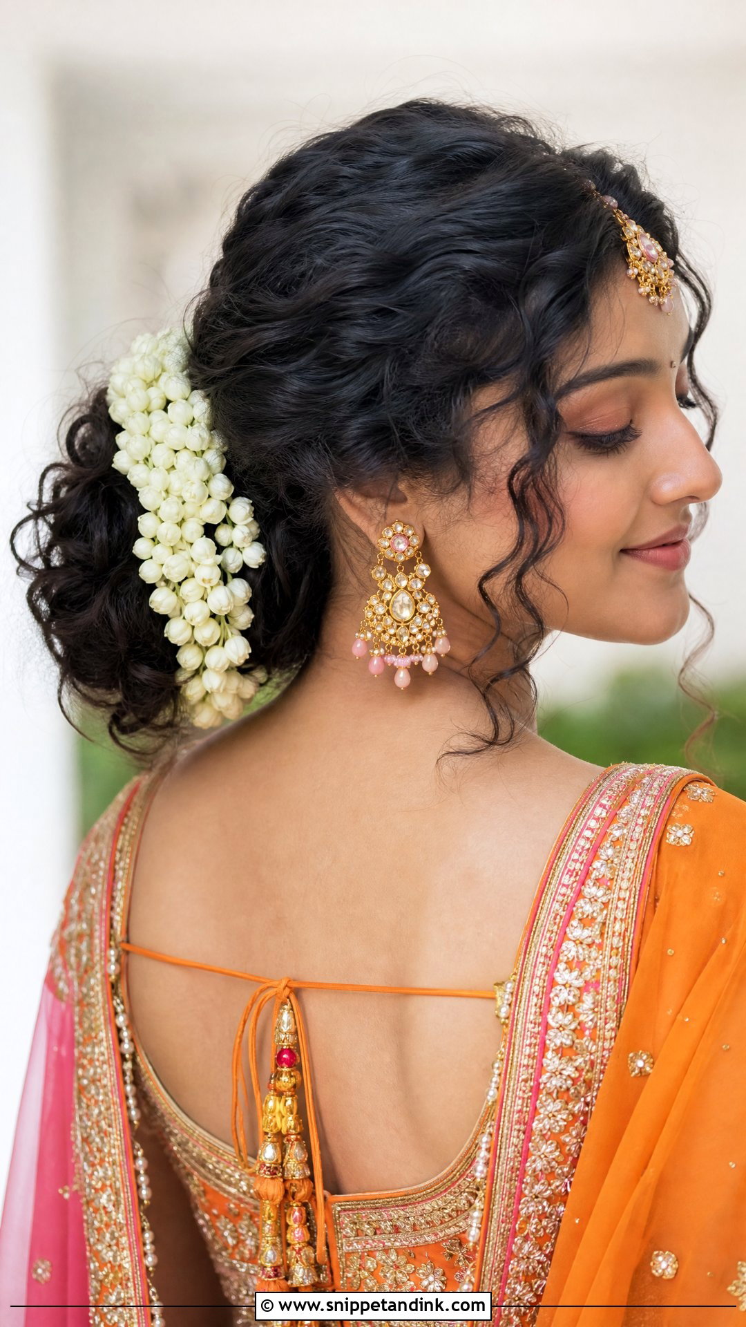 Curly Back Bun With Gajra - Snippet and Ink - 20 Hindu Wedding Hairstyles