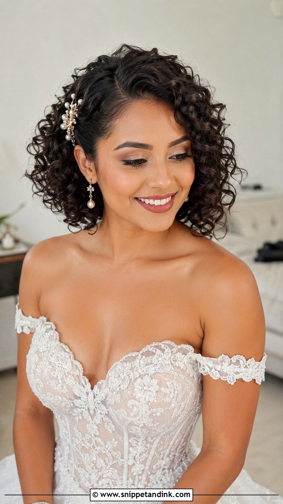 Curly Bob Bridal Hairstyle - Snippet and Ink - 20 Bridal Hair for Short Hair Ideas