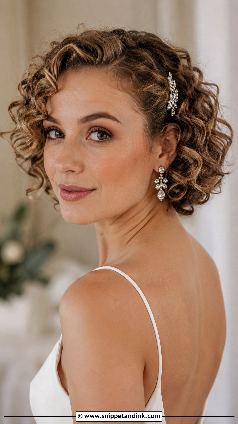 Curly Bob Bridal Hairstyle - Snippet and Ink - 30 Curly Hair Bride Ideas