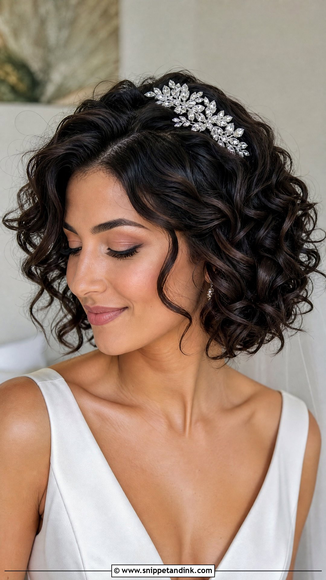 Curly Bob Wedding Hair With Crystal Comb - Snippet and Ink - 15 Curly Bob Wedding Hairstyles