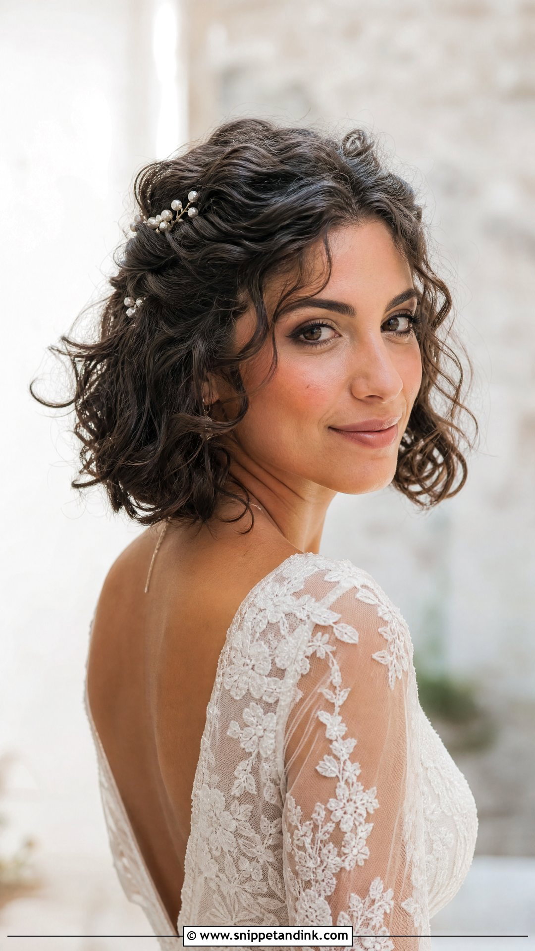Curly Bob Wedding Hair With Half Up Twist - Snippet and Ink - 15 Curly Bob Wedding Hairstyles