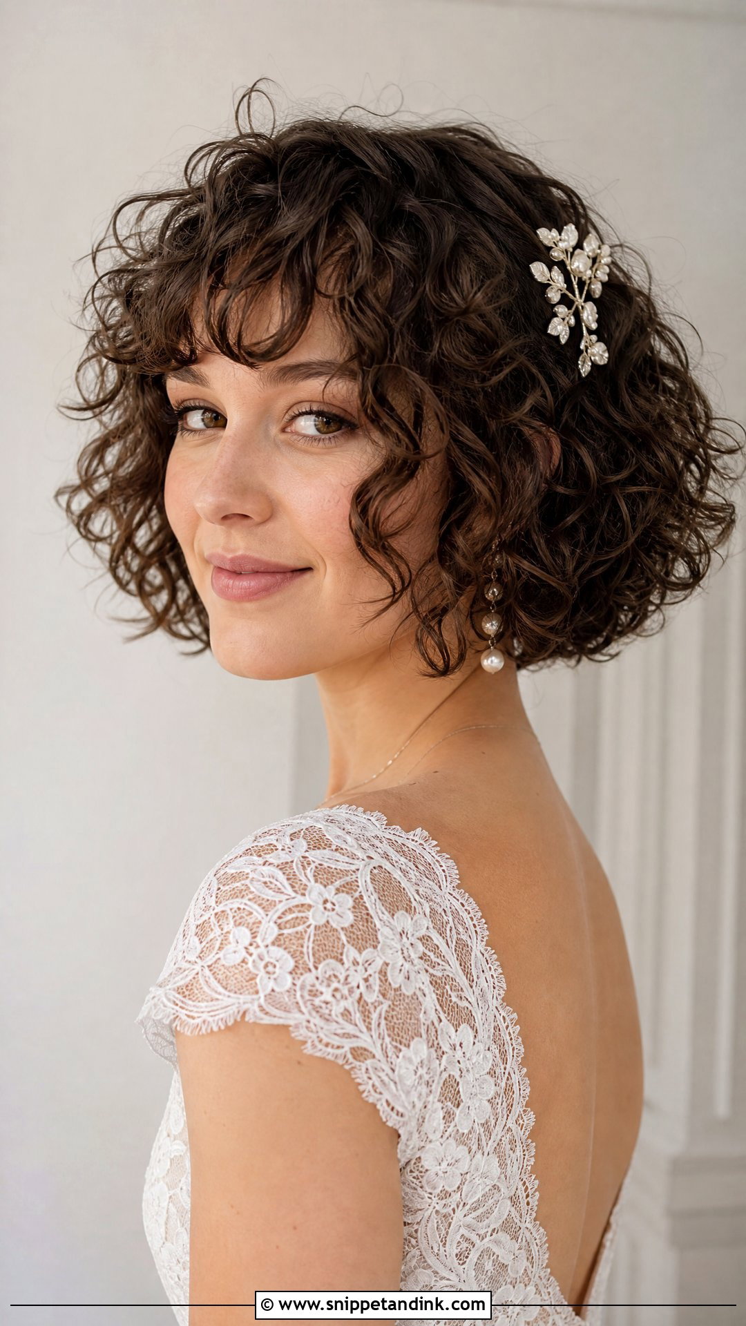 Curly Bob Wedding Hair With Soft Bangs - Snippet and Ink - 15 Curly Bob Wedding Hairstyles