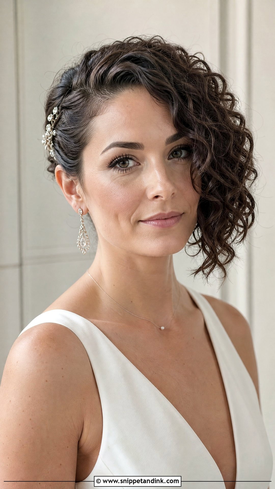 Curly Bob Wedding Hair With Tucked Side - Snippet and Ink - 15 Curly Bob Wedding Hairstyles