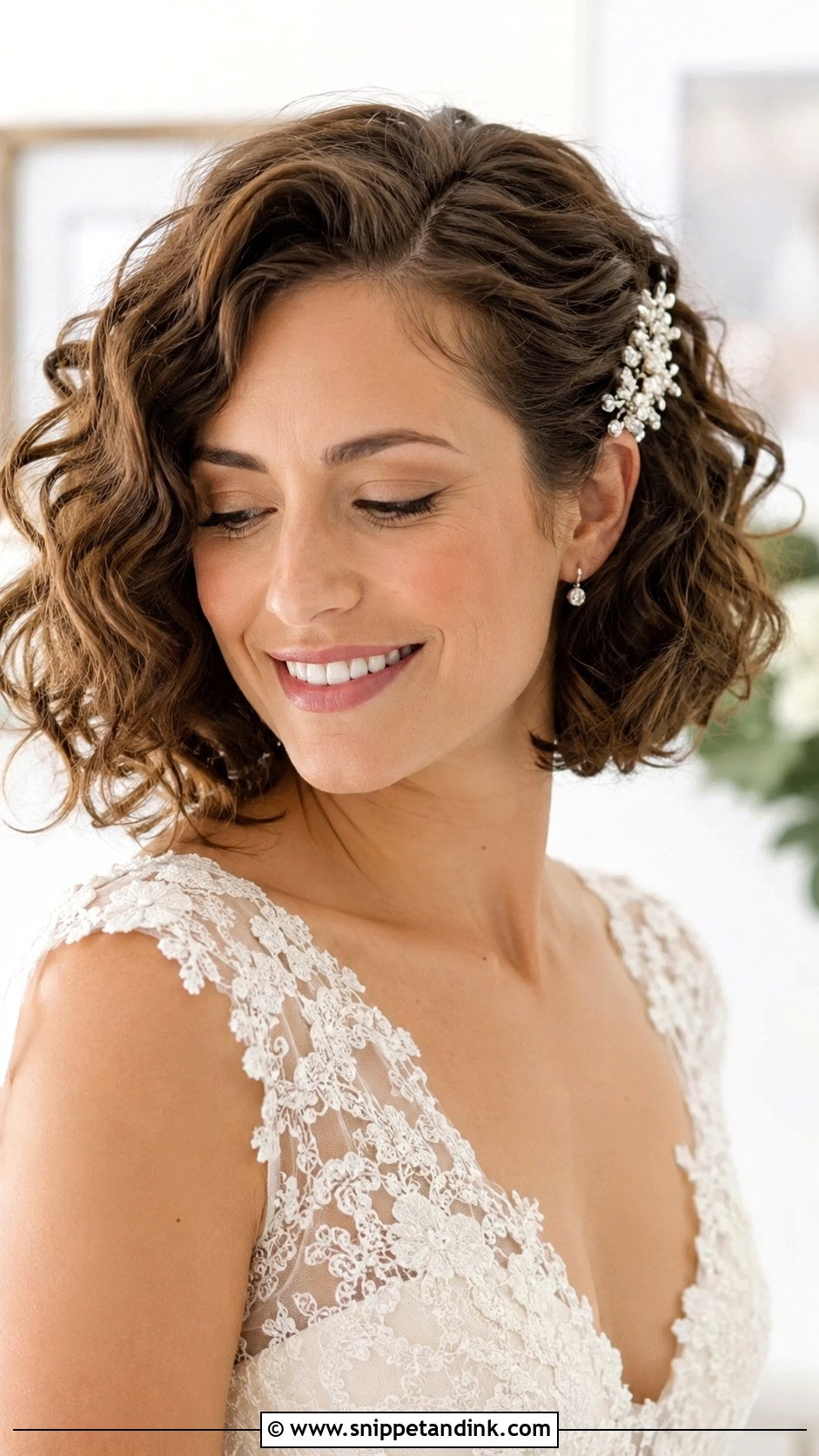 Curly Bob Wedding Hairstyle - Snippet and Ink - 20 Short Curly Hair Wedding Ideas