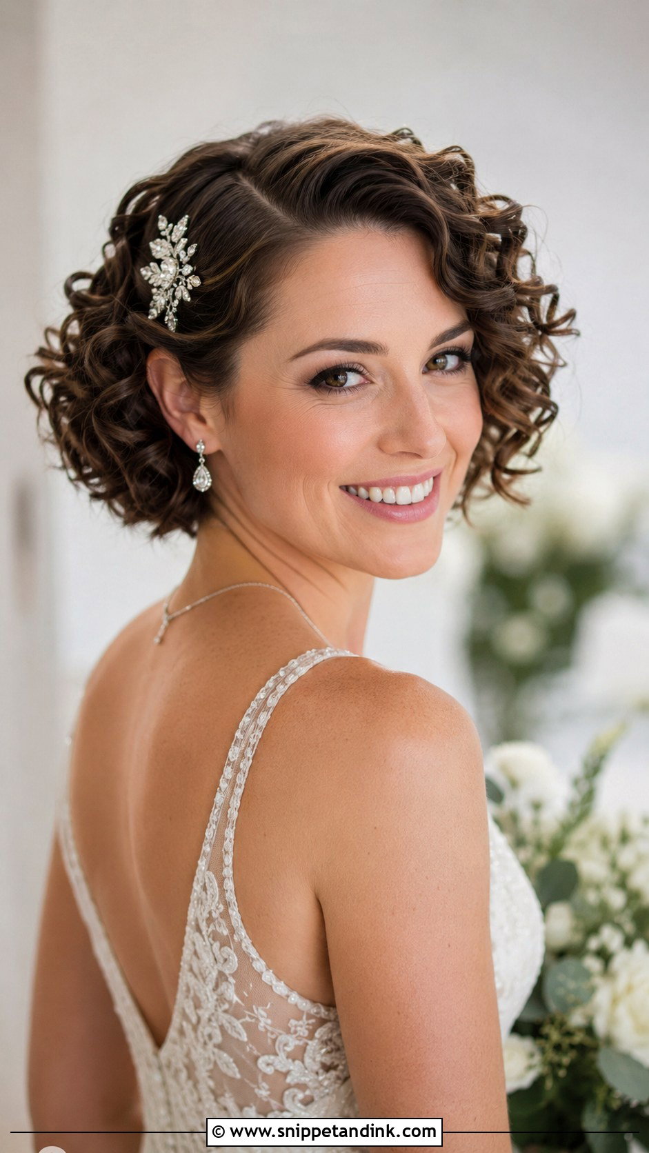 Curly Bob Wedding Hairstyle for Short Hair - Snippet and Ink - 30 Curly Hair Wedding Ideas