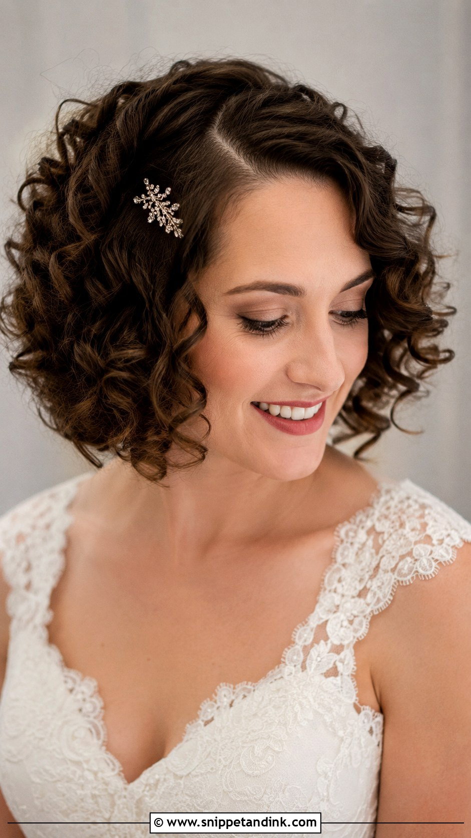 Curly Bob With Deep Side Part - Snippet and Ink - 20 Short Hair Curls Wedding