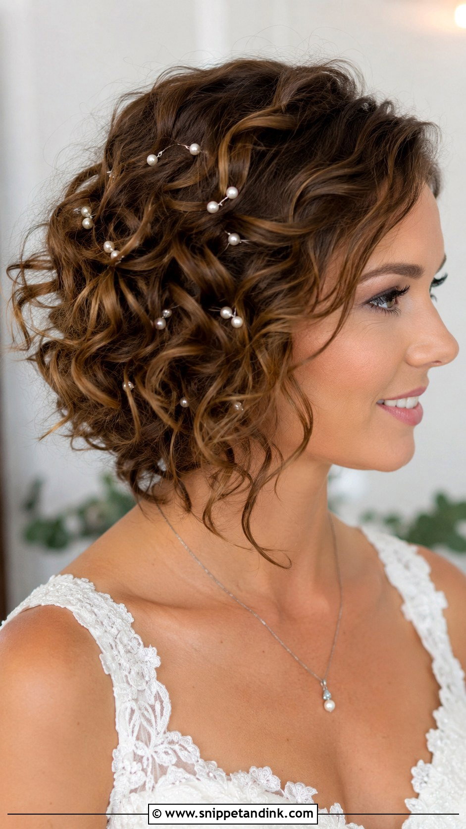 Curly Bob With Pearl Pins - Snippet and Ink - 20 Wedding Hair Short Hair Ideas