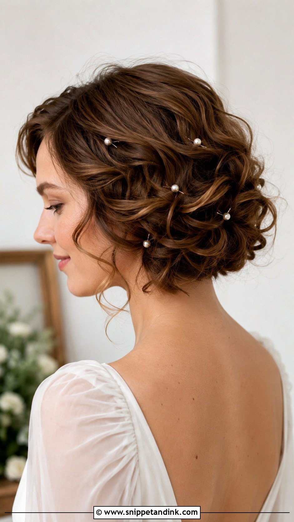 Curly Bob With Pearl Pins - Snippet and Ink - 30 Wedding Hairstyles Short Hair