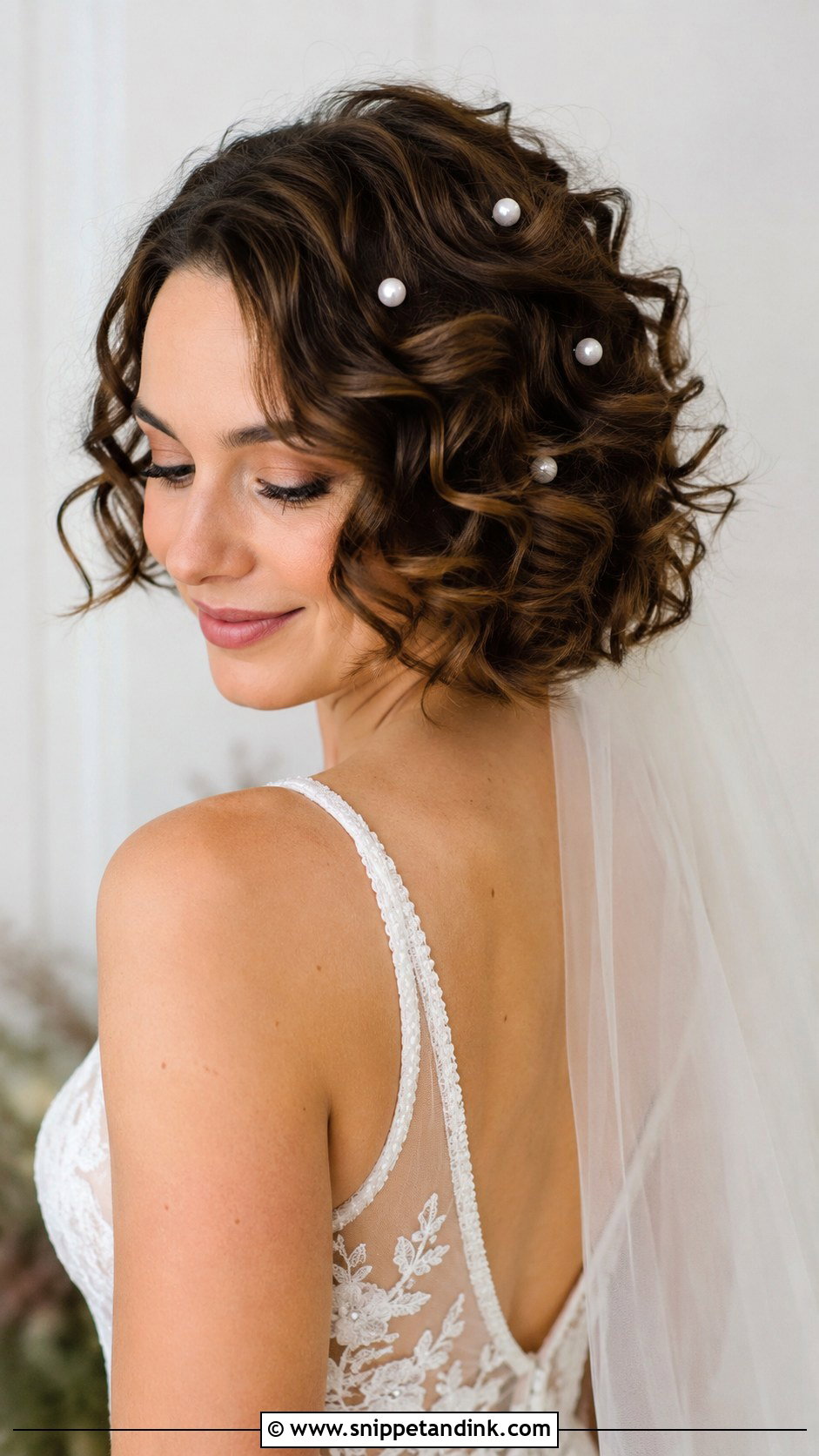 Curly Bob With Pearl Pins - Snippet and Ink - 20 Short Hair Curls Wedding