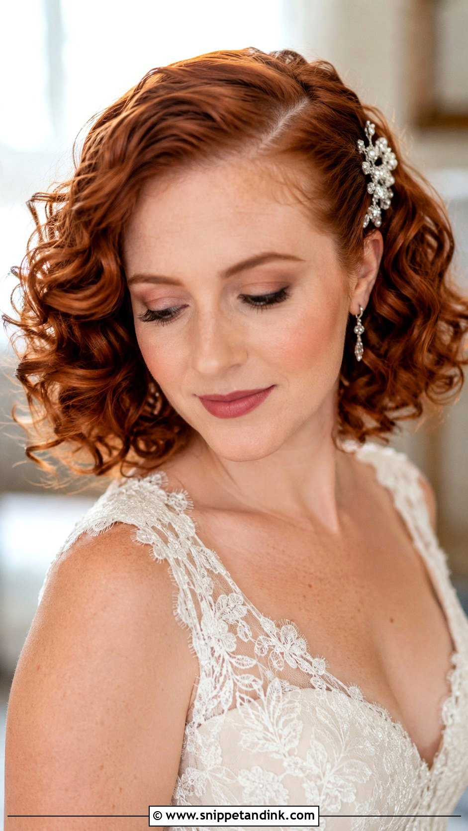 Curly Bob With Side Part - Snippet and Ink - 25 Short Wedding Hairstyle Ideas