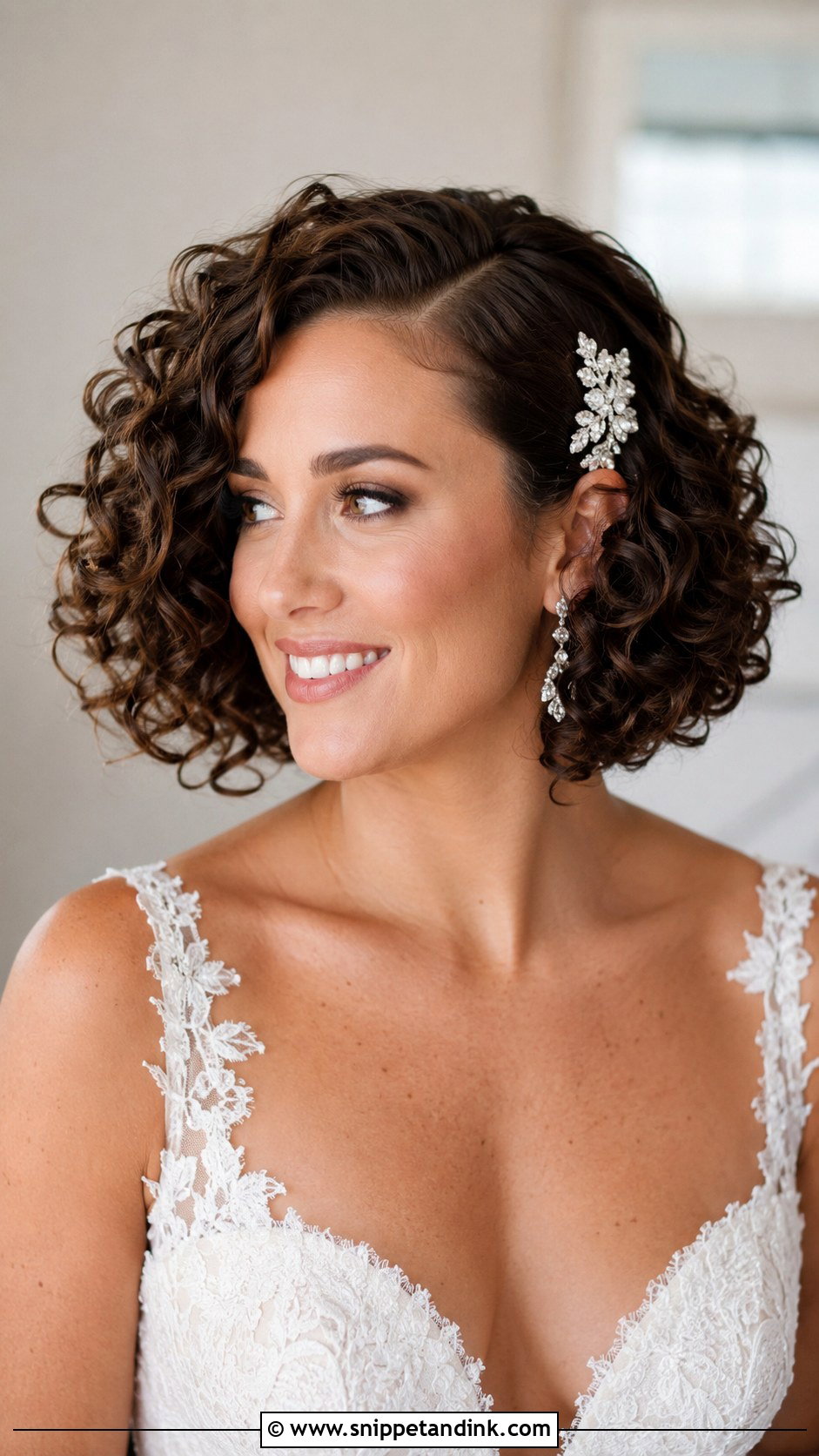 Curly Bob With Side Part - Snippet and Ink - 25 Bridal Hairstyles for Short Hair