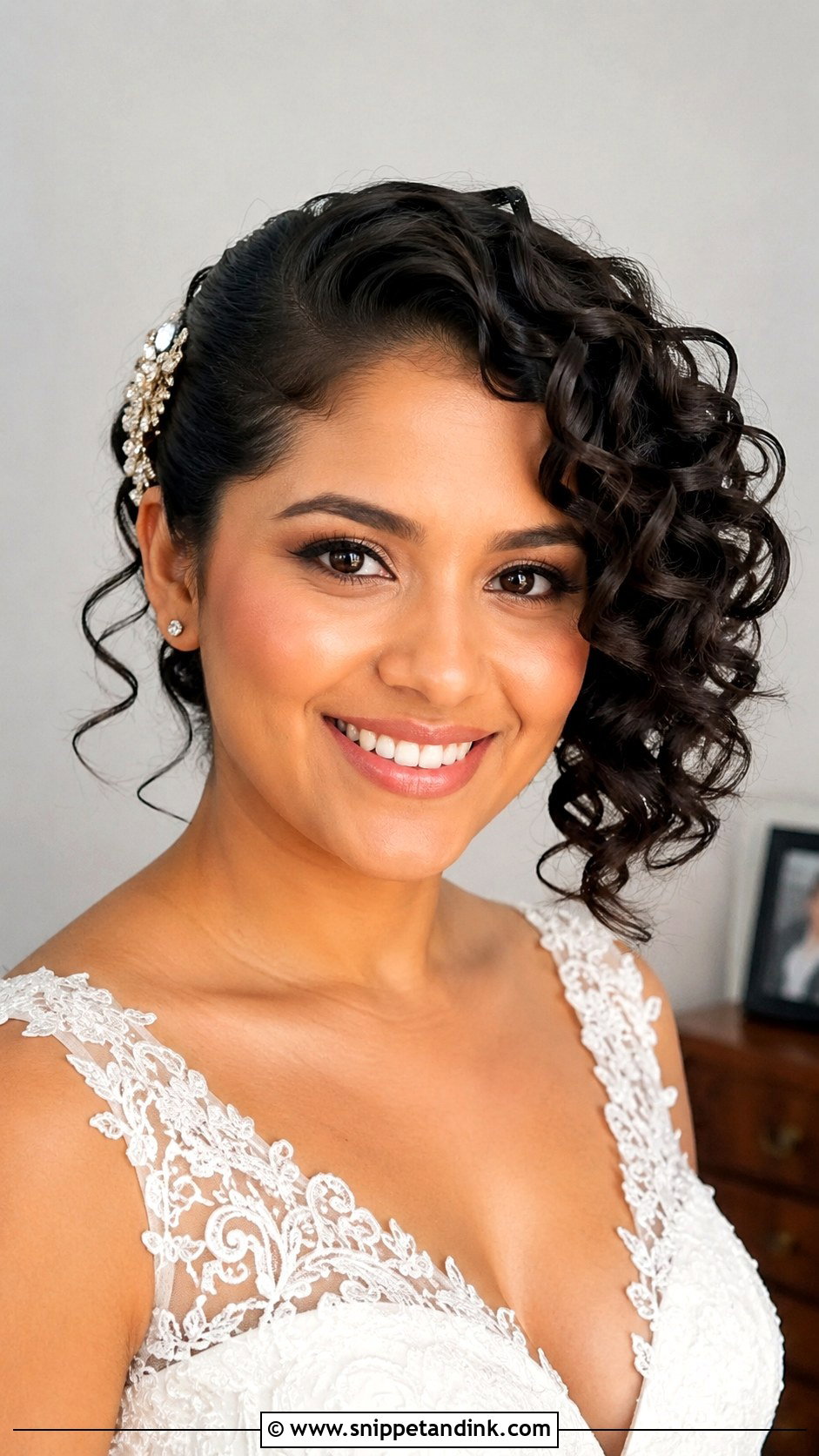 Curly Bob With Side Pin - Snippet and Ink - 25 Short Hair Bridal Hairstyles