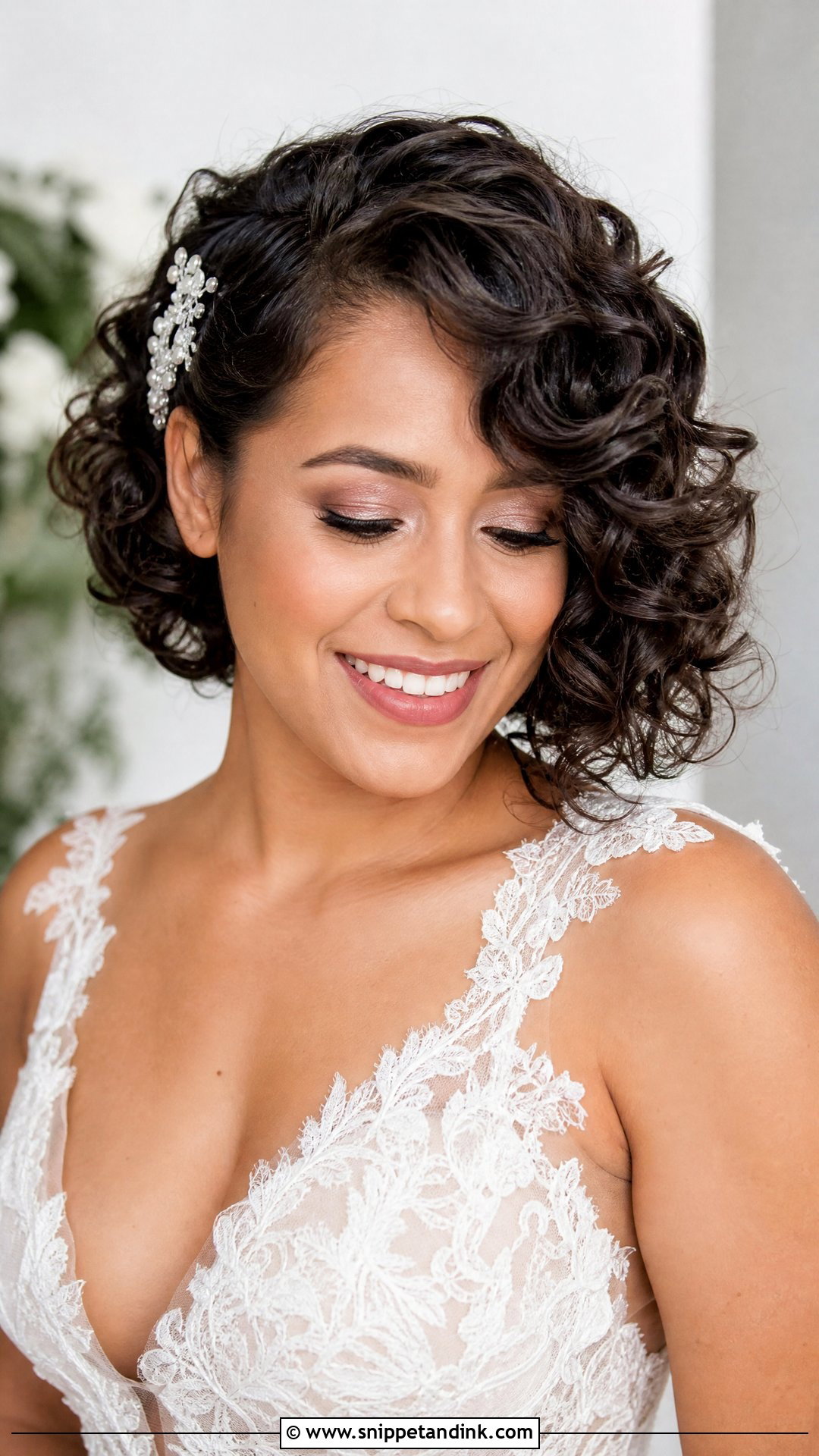 Curly Bob With Side Sweep - Snippet and Ink - 20 Short Hair Wedding Ideas