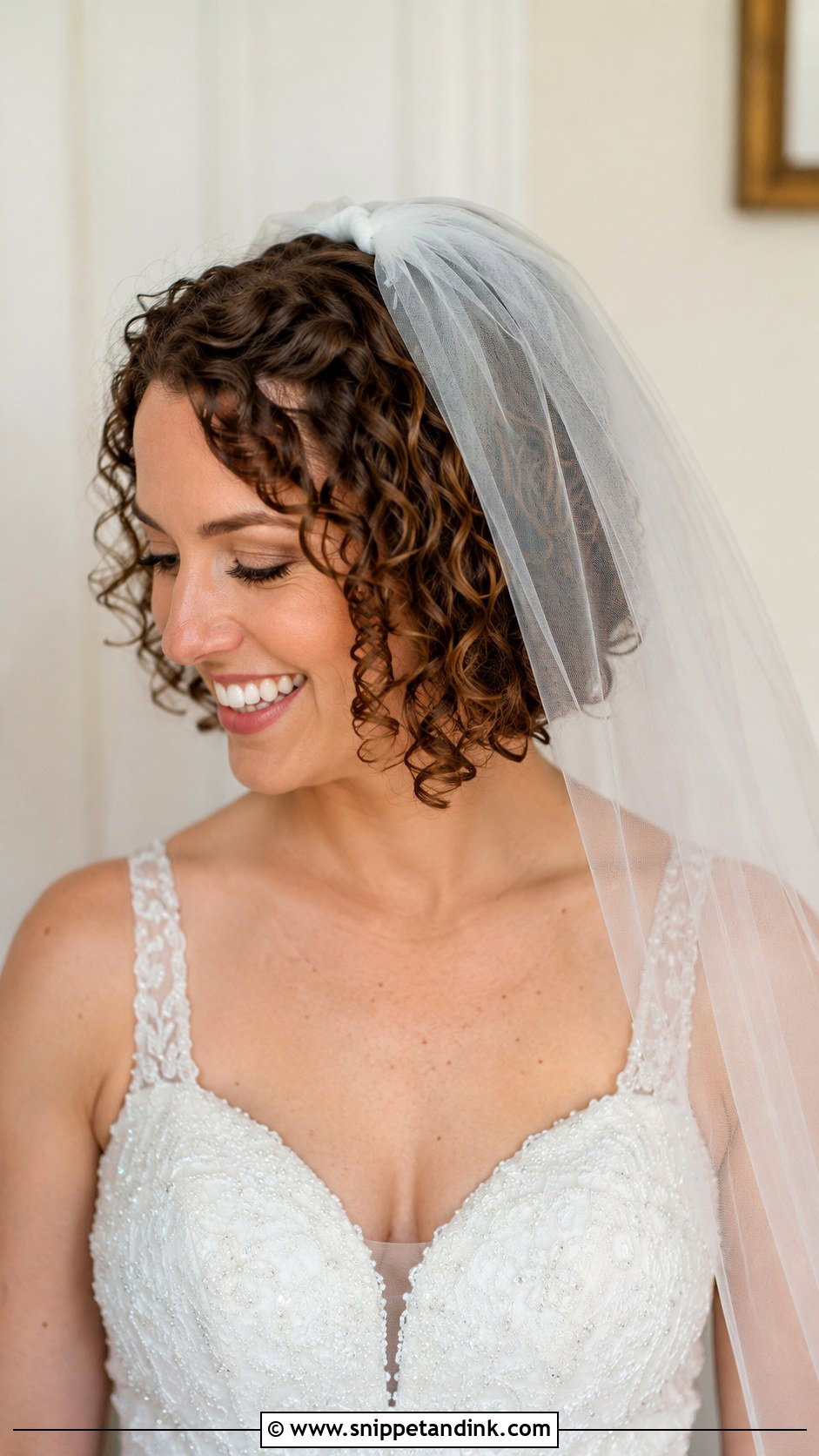 Curly Bob With Veil - Snippet and Ink - 20 Short Curly Hairstyles for Wedding