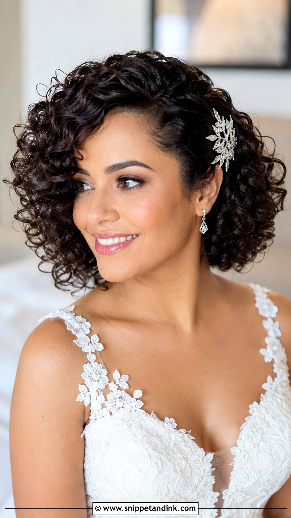 Curly Bob with Side Part - Snippet and Ink - 25 Bride with Short Hair Ideas