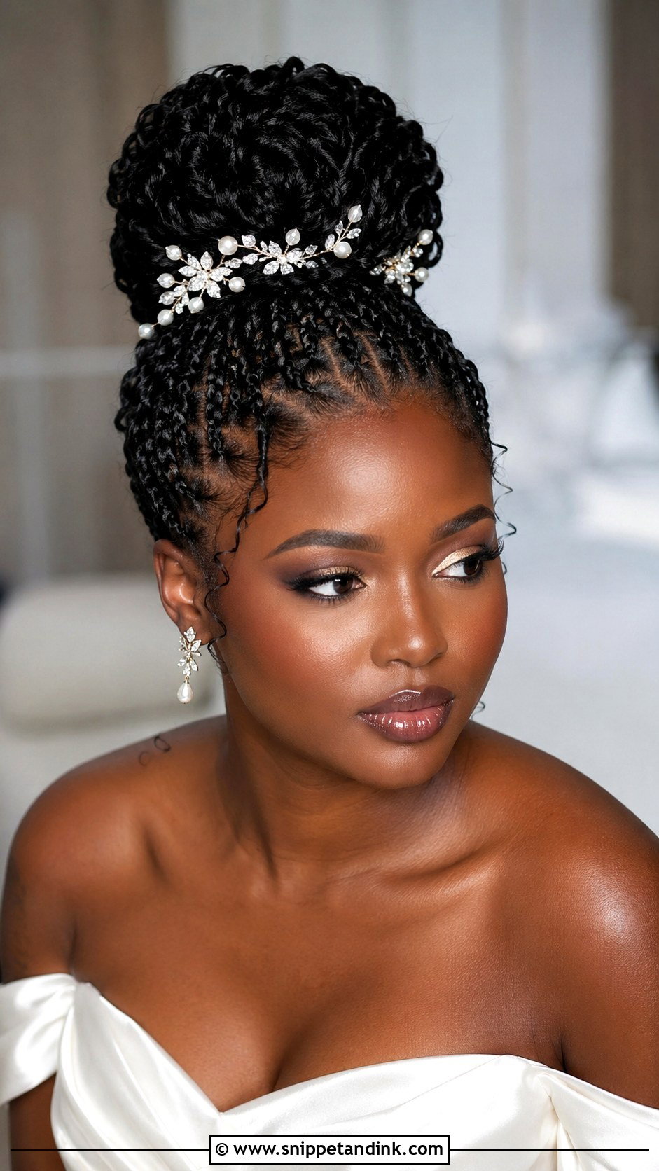 Curly Box Braids Ballerina Bun - Snippet and Ink - 30 Curly Hair Wedding Styles