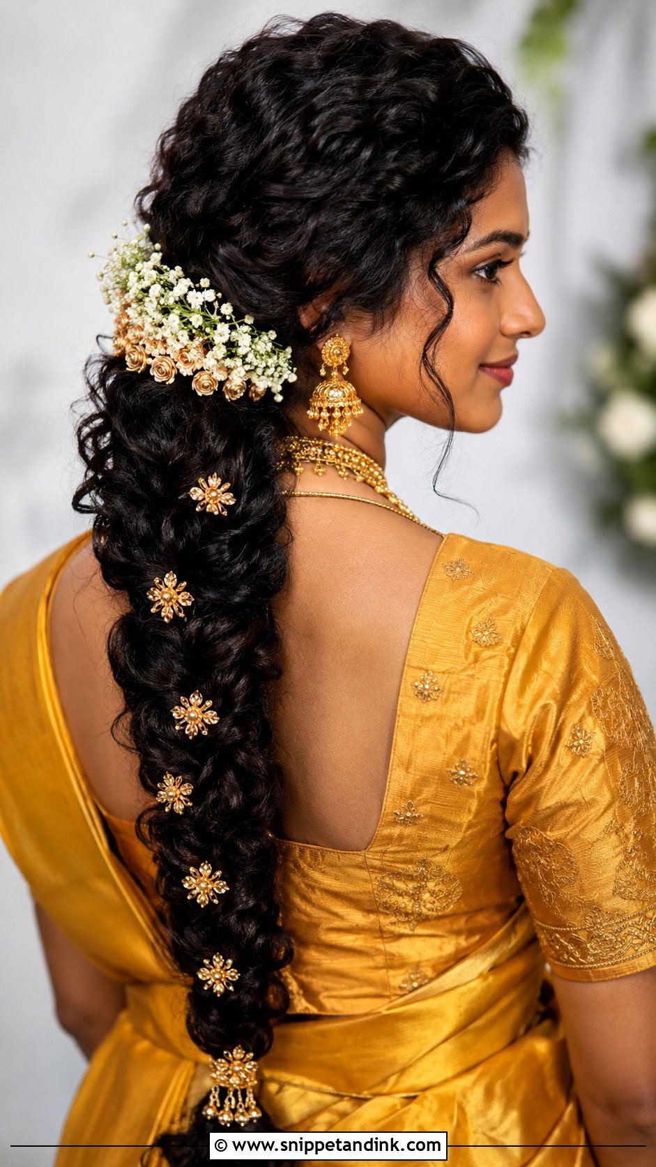 Curly Braid With Hair Accessories - Snippet and Ink - 25 South Indian Bride Engagement Hairstyle Ideas