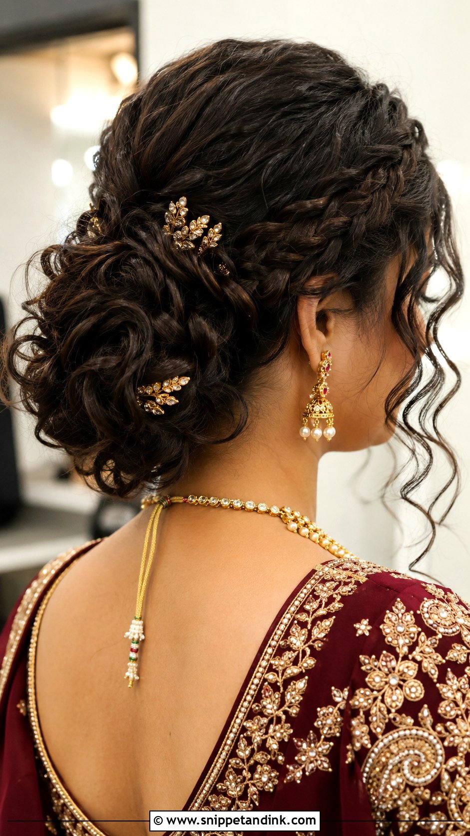 Curly Braided Bun For Indian Wedding - Snippet and Ink - 20 Curly Hairstyles for Indian Wedding