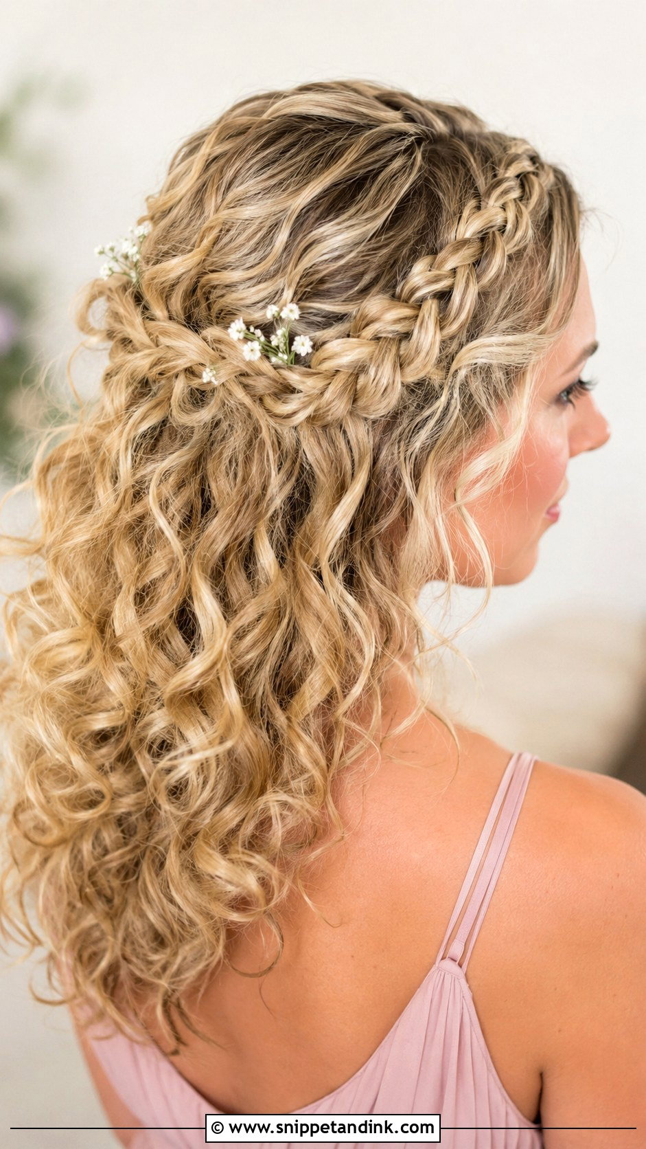 Curly Braided Crown Bridesmaid Hair - Snippet and Ink - 20 Curly Hairstyles for Wedding Bridesmaid