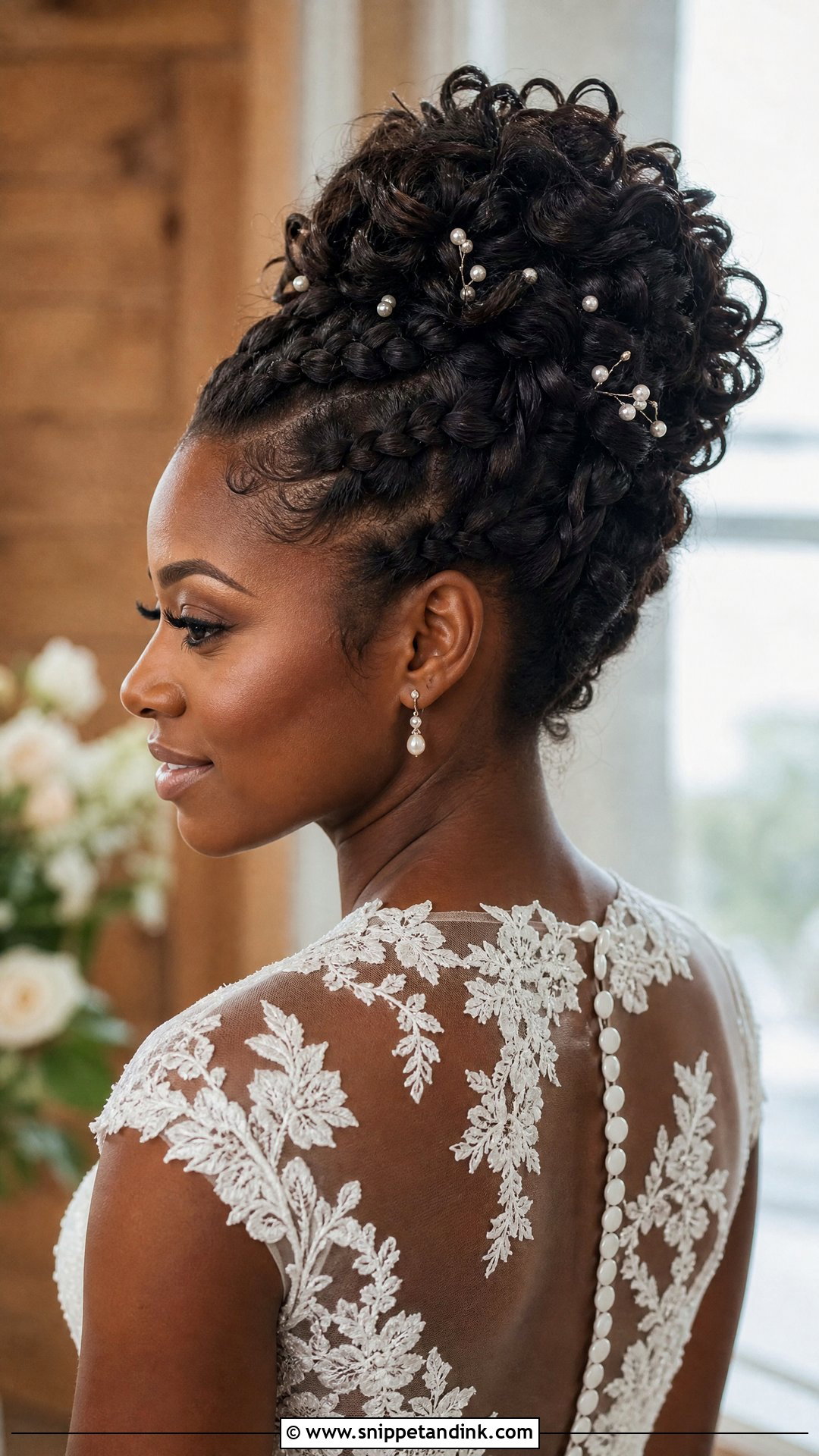 Curly Braided Updo Bridal Look - Snippet and Ink - 20 Curly Hair Bride Wedding Day Ideas