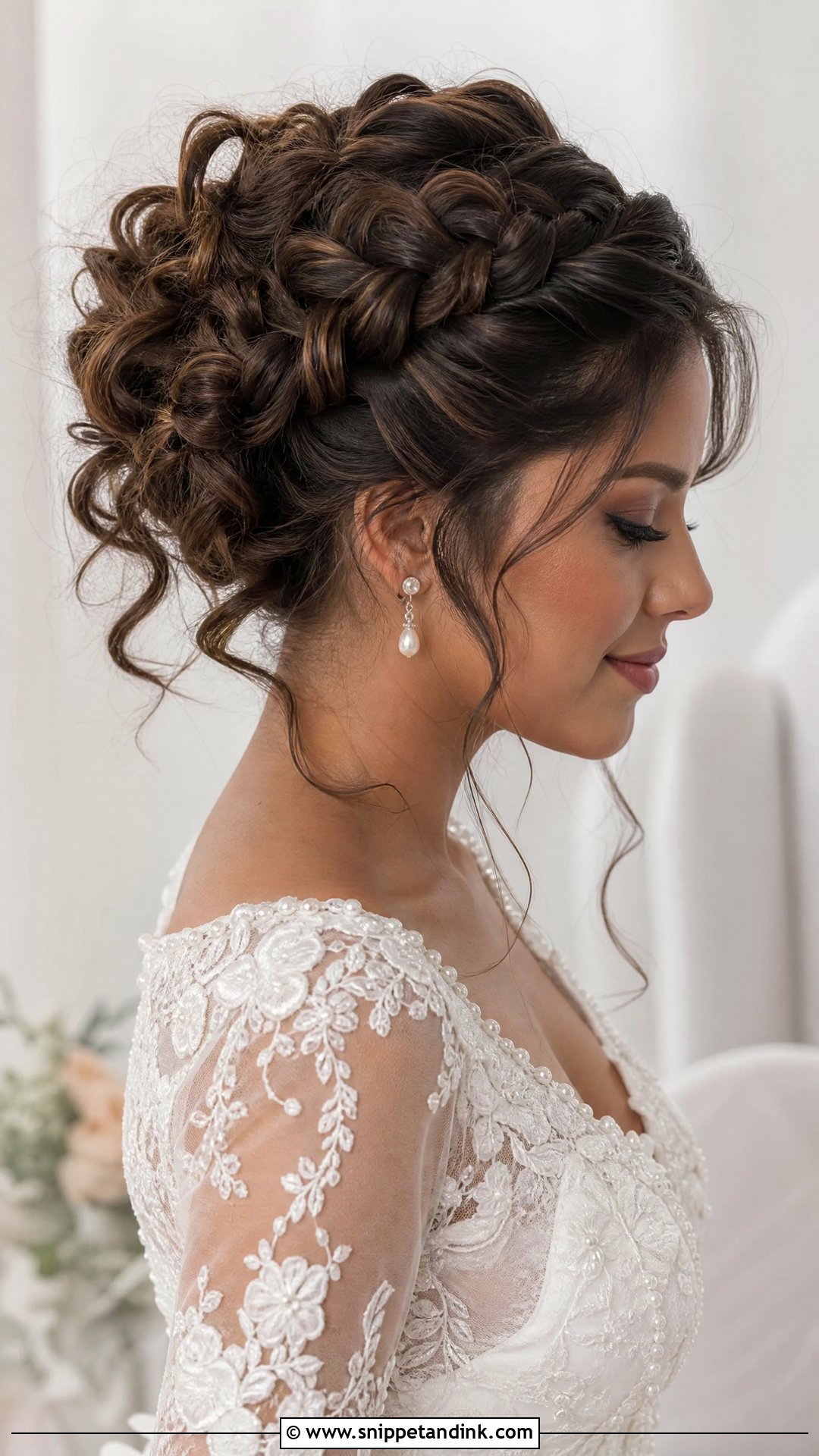 Curly Braided Updo for Brides - Snippet and Ink - 20 Curly Hairstyles for a Wedding