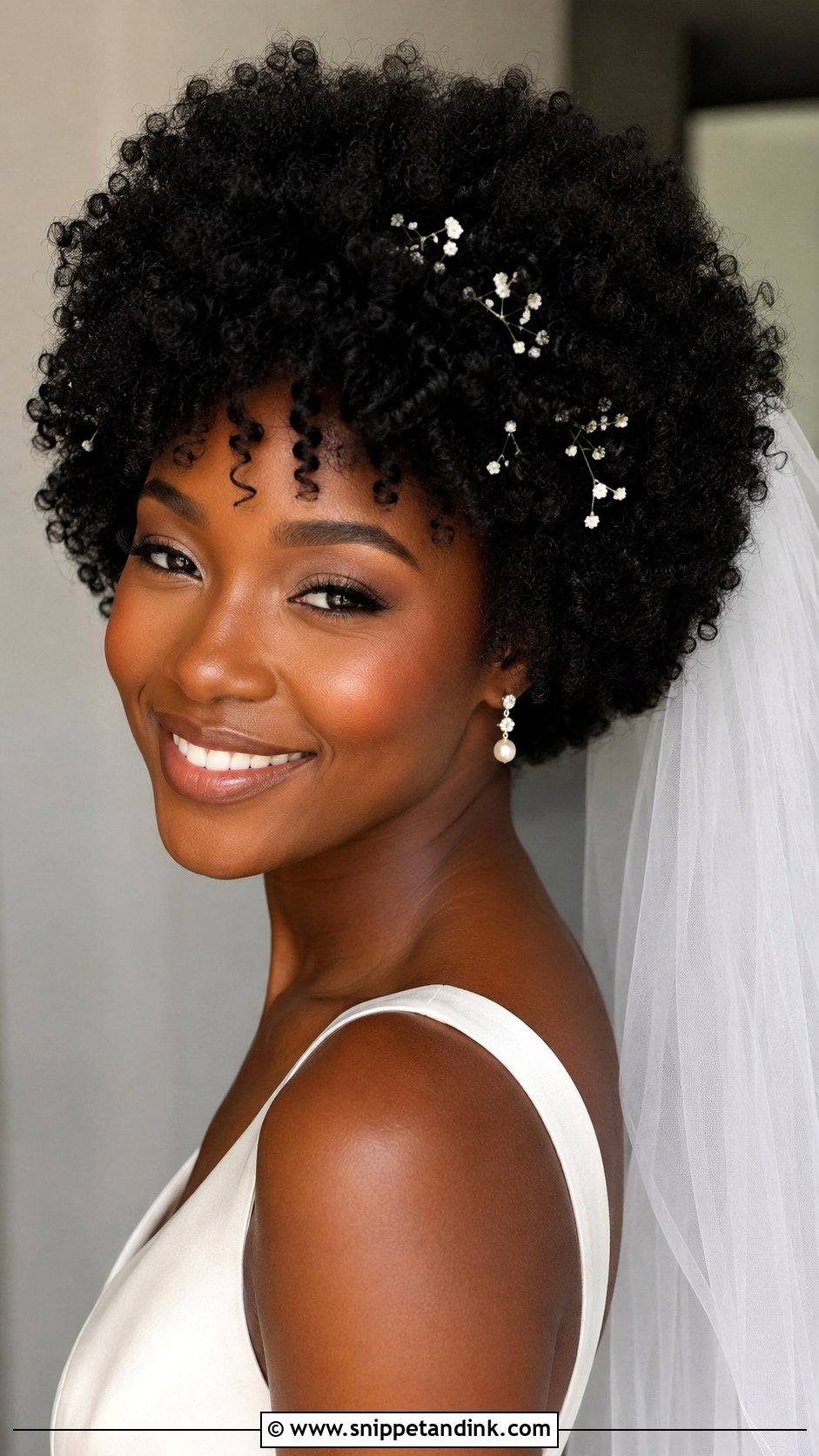 Curly Bridal Afro - Snippet and Ink - 20 Black Hair Bridal Hairstyles