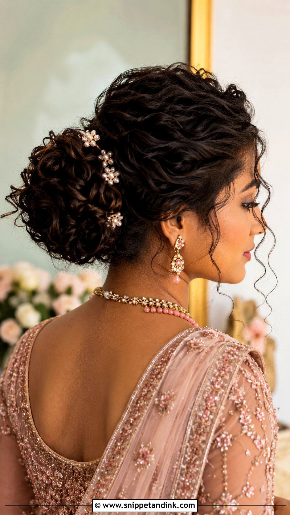 Curly Bridal Bun - Snippet and Ink - 15 Indian Wedding Bridal Hair Bun Ideas