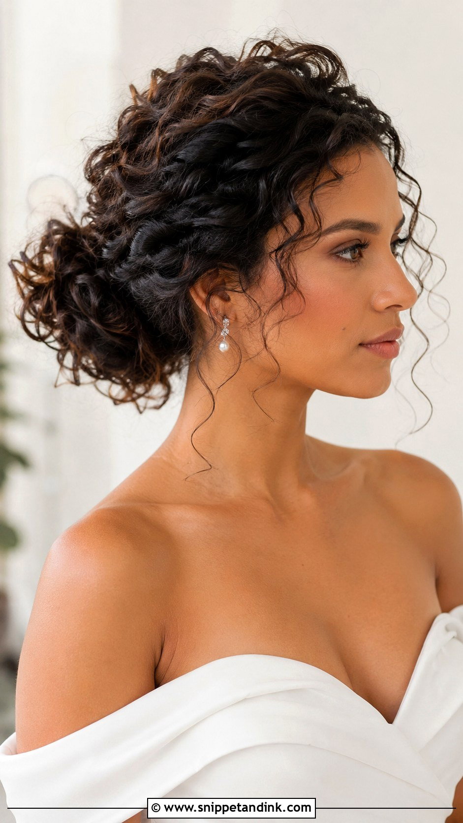 Curly Bridal Bun - Snippet and Ink - 20 Bride with Curly Hair Ideas
