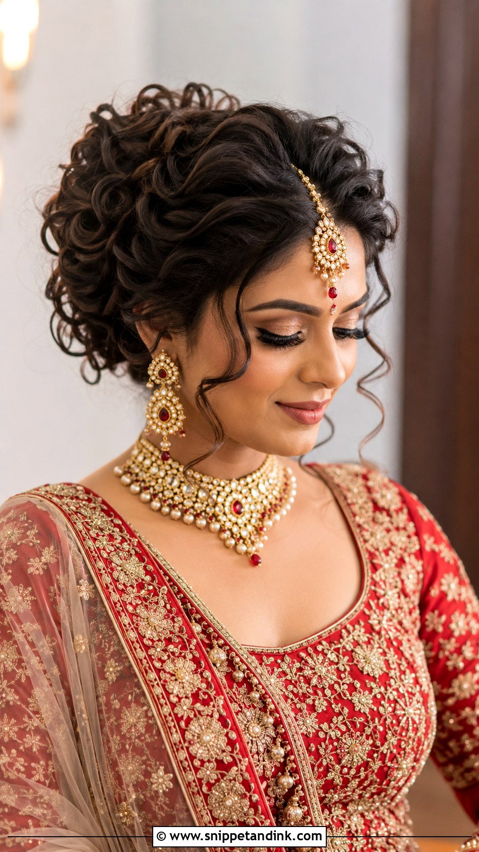Curly Bridal Bun For Indian Wedding - Snippet and Ink - 20 Curly Hairstyles for Indian Wedding