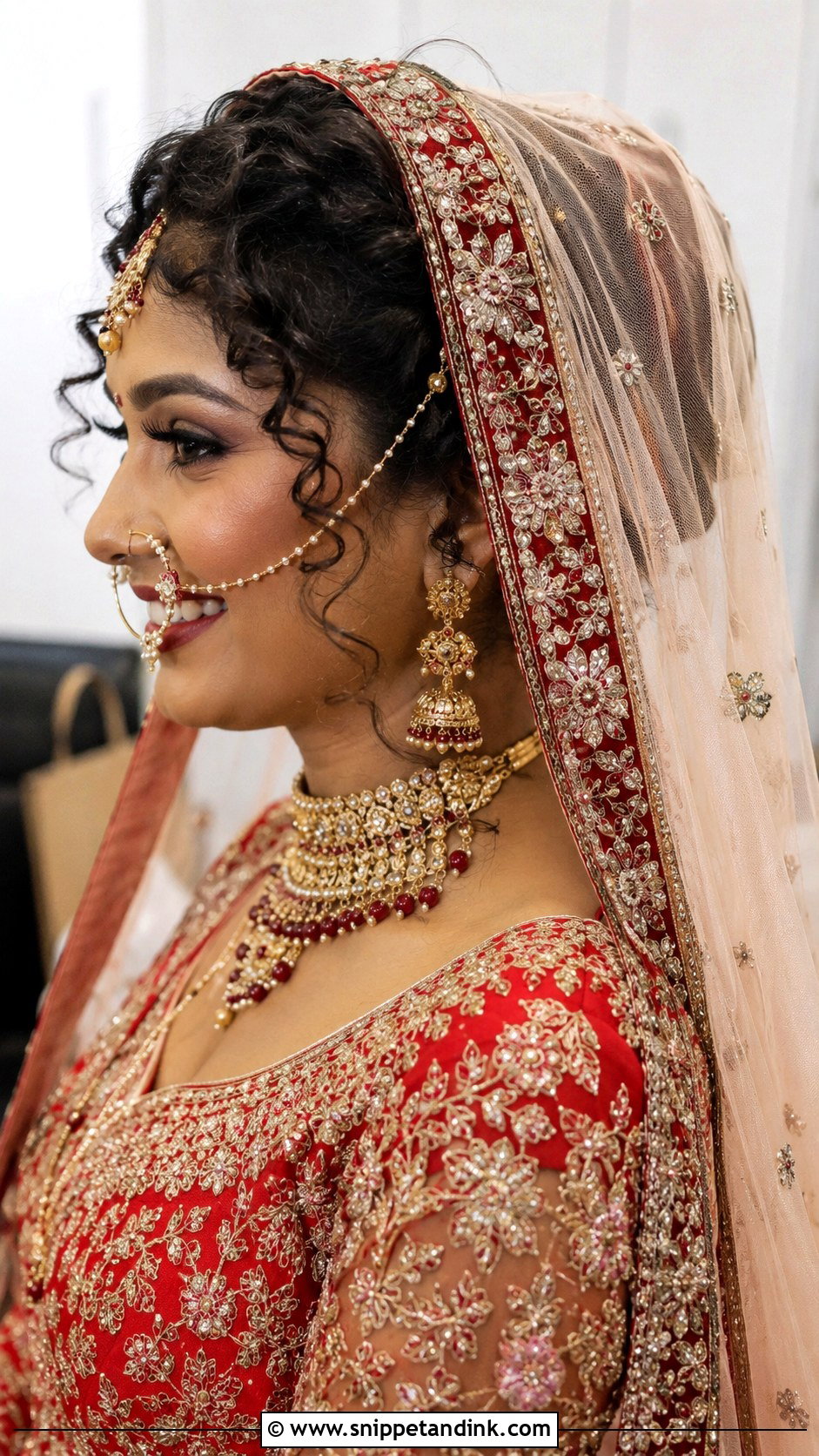 Curly Bridal Bun With Dupatta - Snippet and Ink - 20 Indian Curly Hair Bridal Hairstyles
