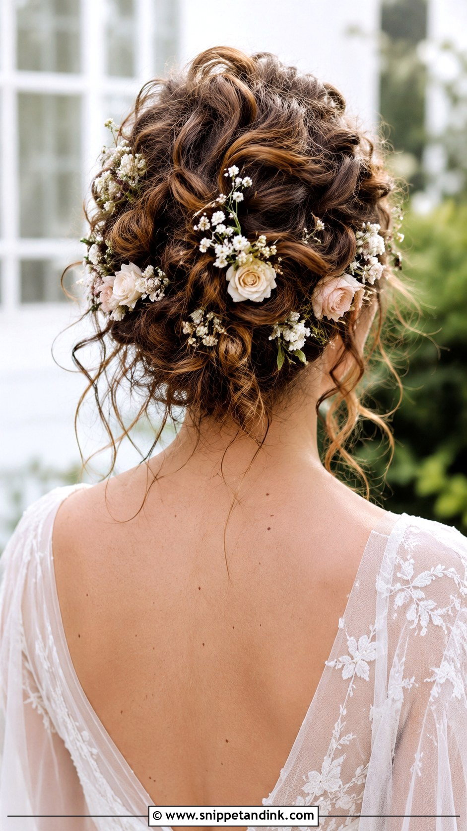 Curly Bridal Bun With Flowers - Snippet and Ink - 25 Curled Wedding Hair Ideas
