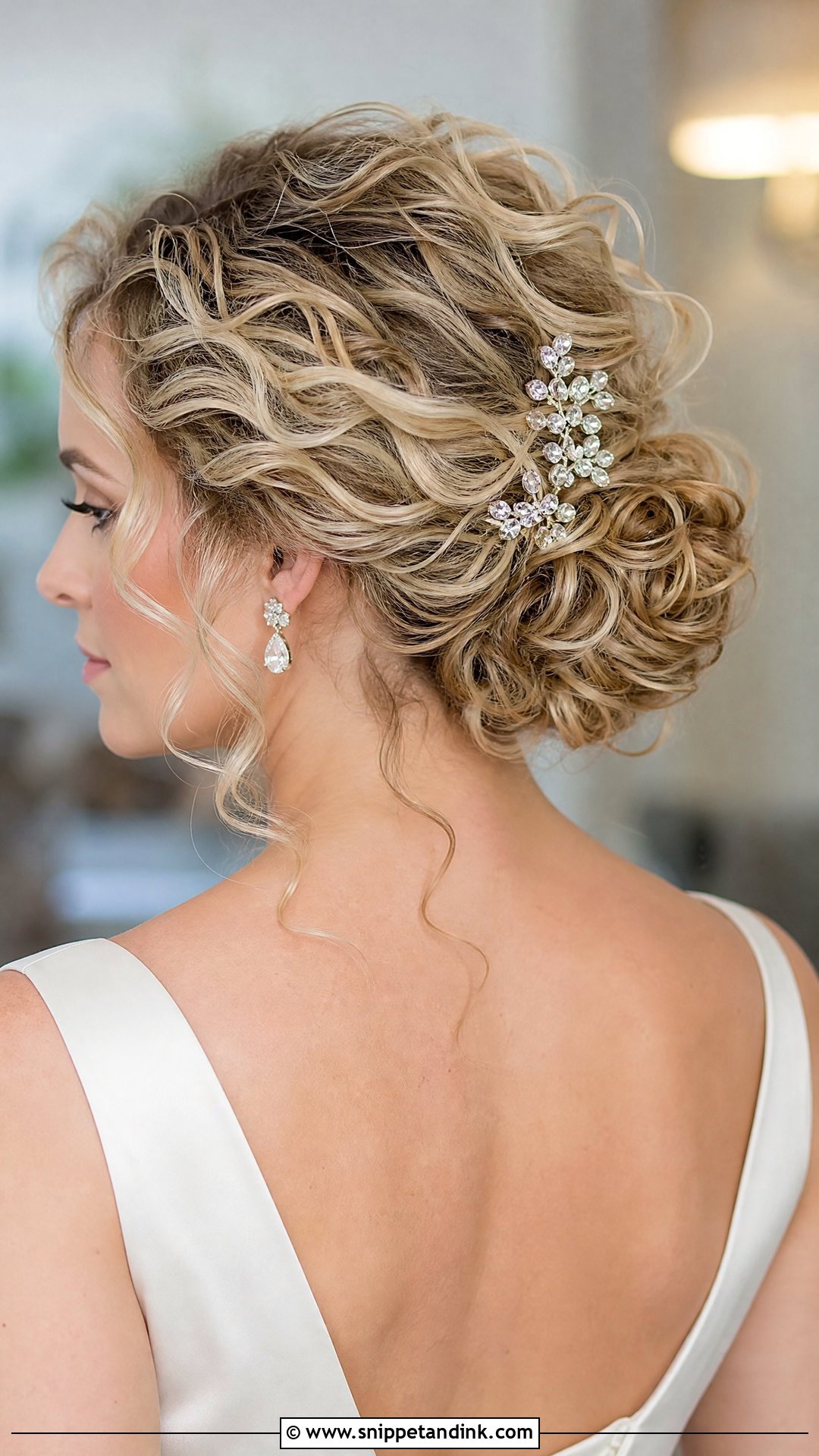 Curly Bridal Bun With Hair Comb - Snippet and Ink - 15 Curly Bridal Bun Ideas