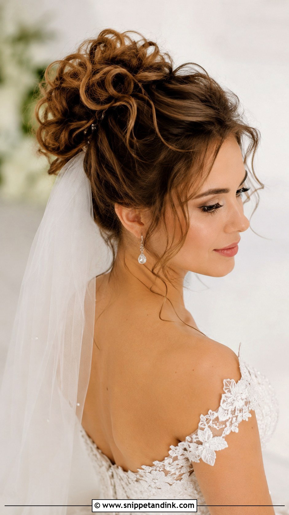 Curly Bridal Bun With Veil - Snippet and Ink - 25 Curly Bride Hairstyles