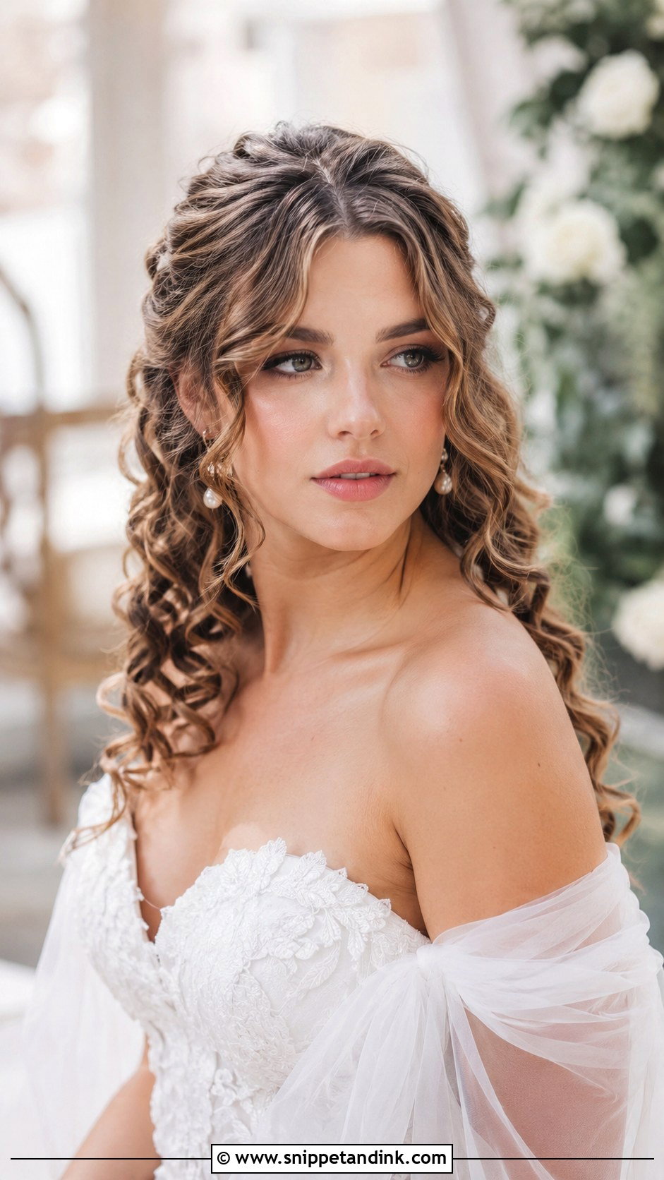Curly Bridal Hair With Curtain Bangs - Snippet and Ink - 30 Curly Bridal Hair Ideas