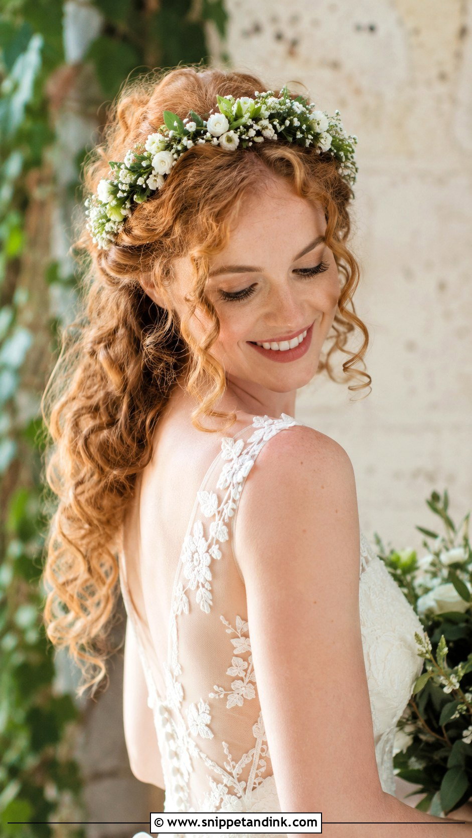 Curly Bridal Hair With Flower Crown - Snippet and Ink - 20 Bridal Hairstyles for Curly Hair