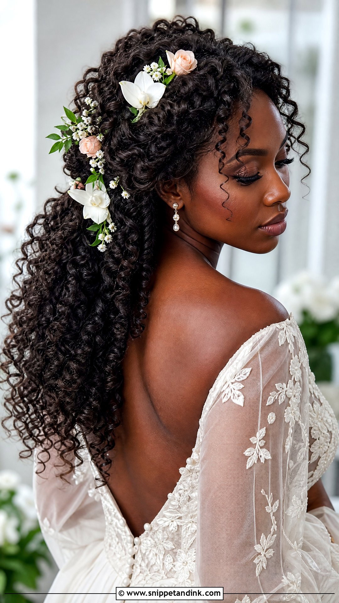 Curly Bridal Hair With Flowers - Snippet and Ink - 15 Flowers for Brides Hair Ideas