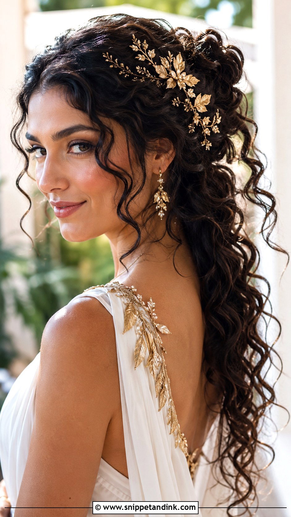 Curly Bridal Hair With Gold Accessories - Snippet and Ink - 30 Curly Bridal Hair Ideas