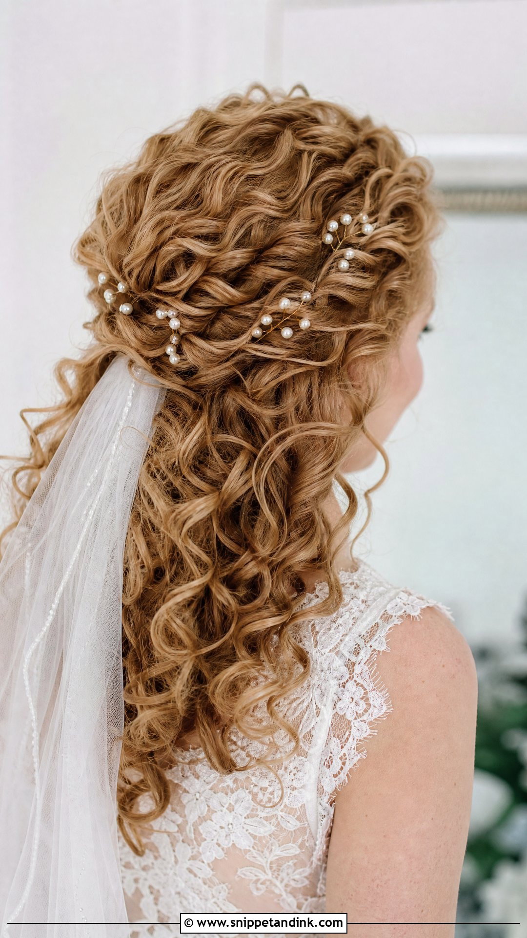 Curly Bridal Hair With Pearl Pins - Snippet and Ink - 15 Bridal Hair for Curly Hair Ideas