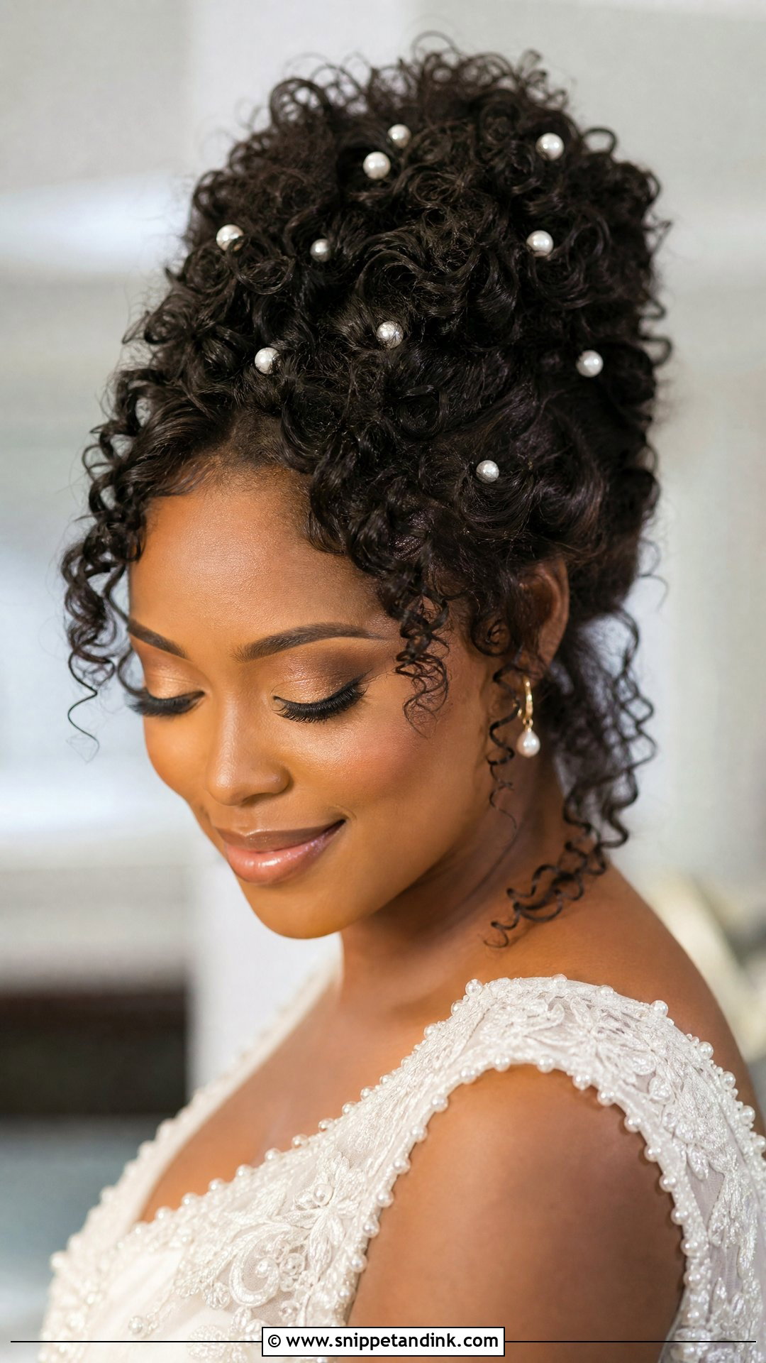 Curly Bridal Hair With Pearls - Snippet and Ink - 15 Bridal Hairstyle for Curly Hair Ideas