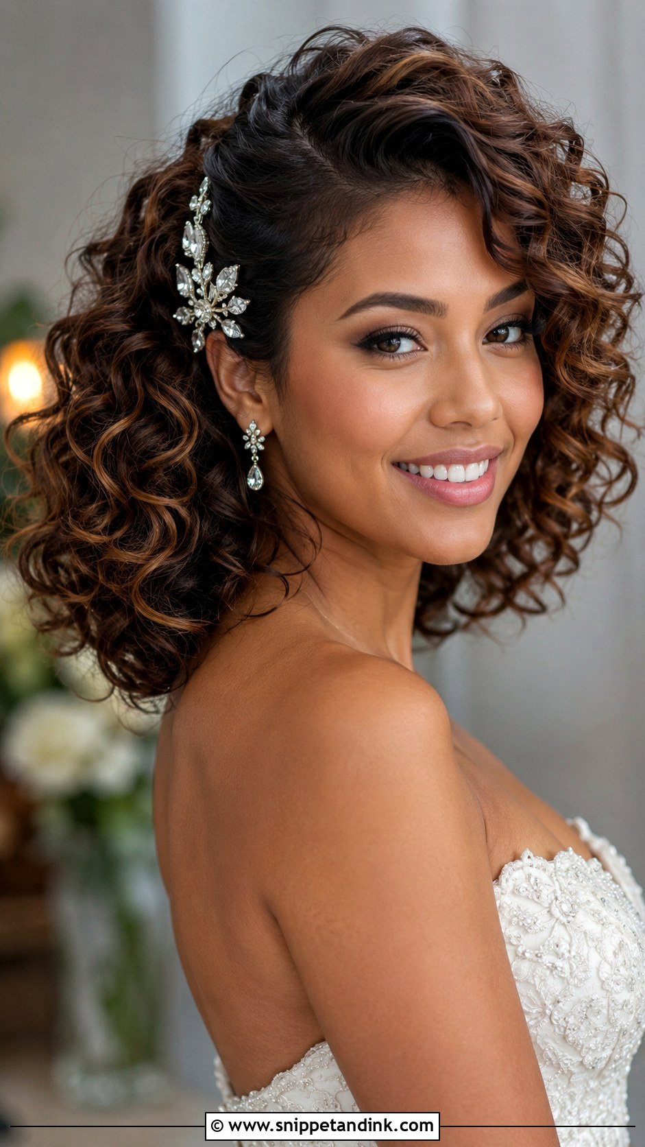 Curly Bridal Hair With Side Part - Snippet and Ink - 20 Bridal Hairstyles for Curly Hair